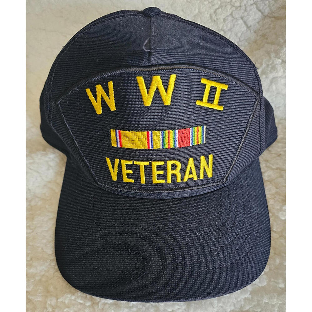 Eagle Crest WW II Veteran Snapback Hat Blue OS Adjustable Embroidered Patriotic